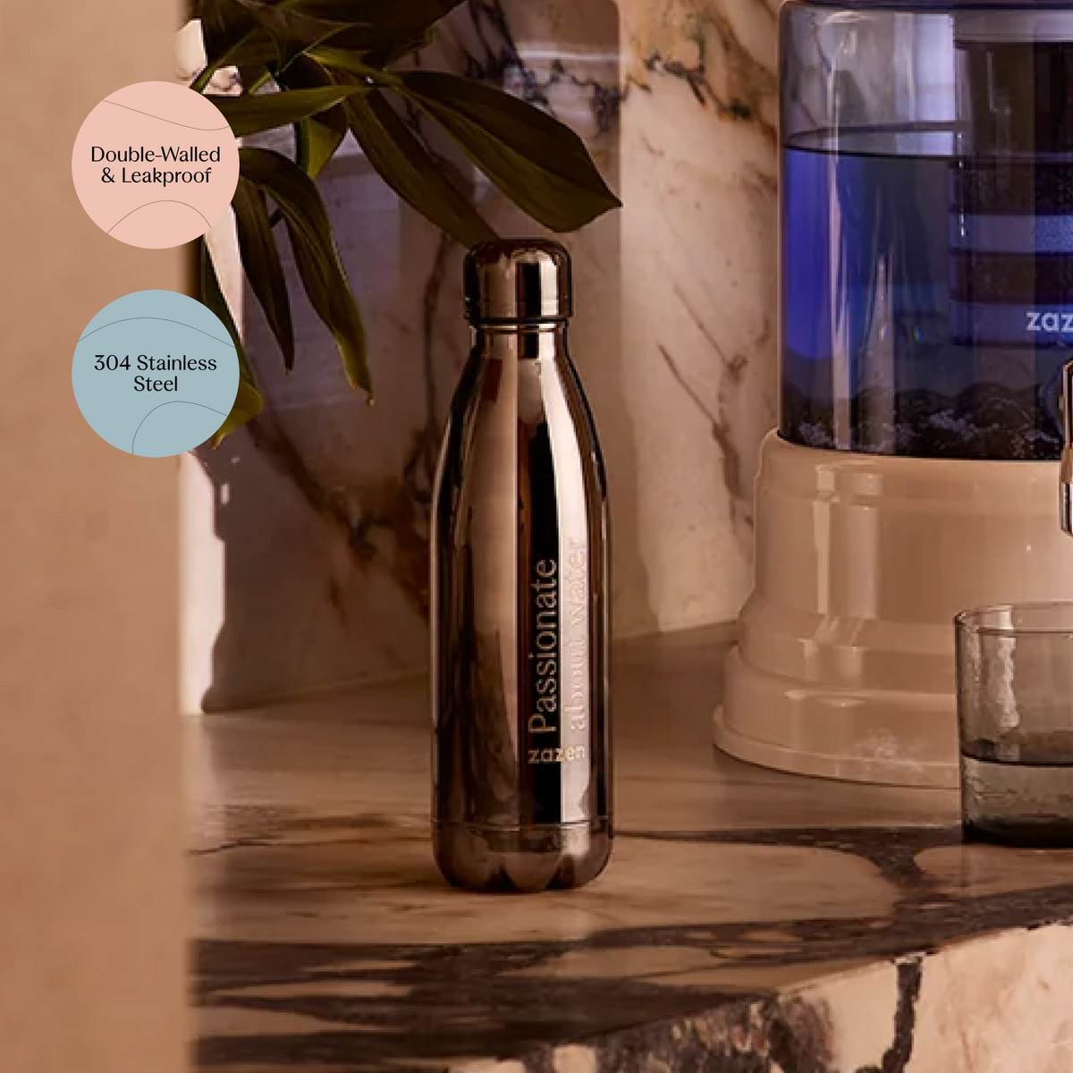 zazen Stainless Steel Water Bottle - Gunmetal Grey