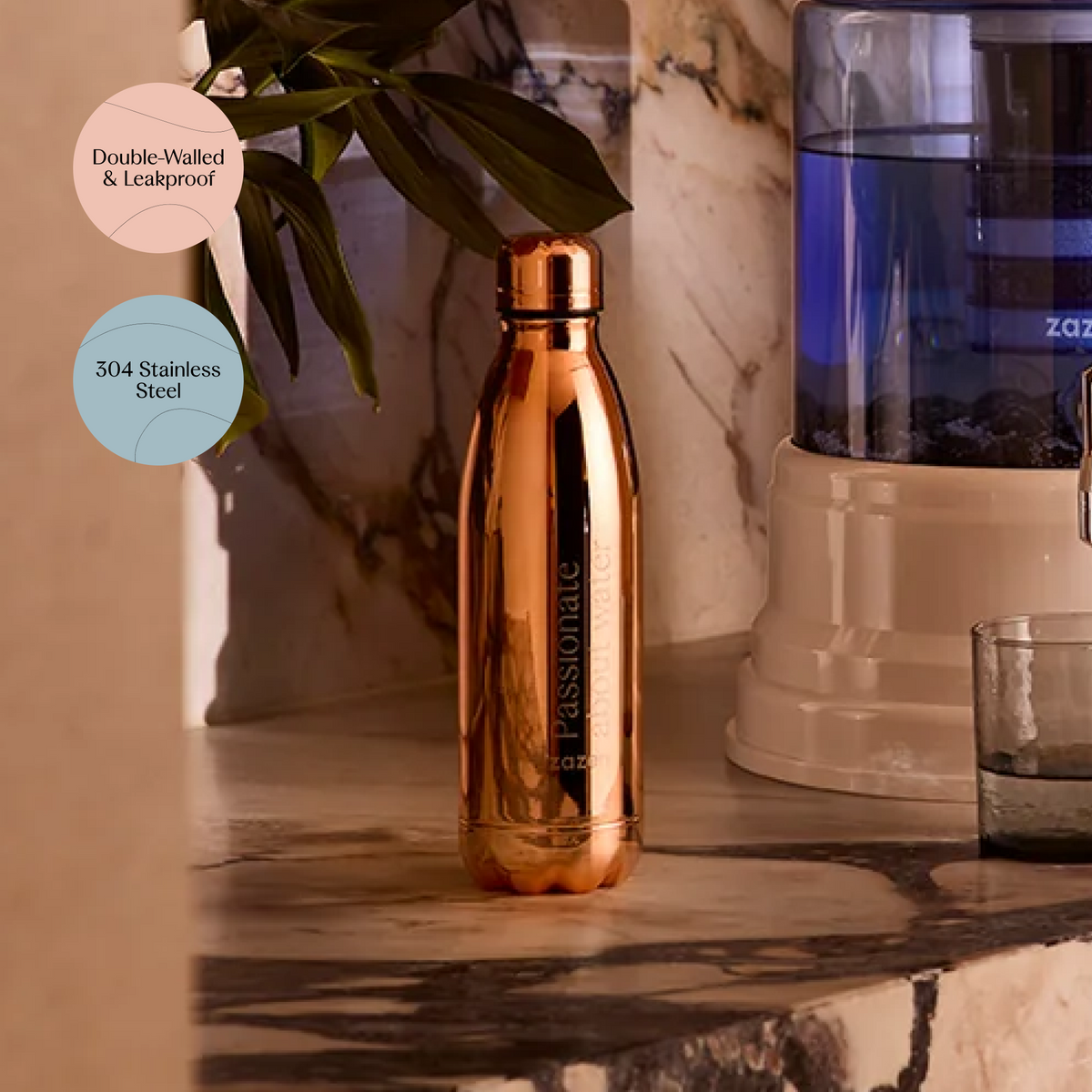 zazen Stainless Steel Water Bottle - Rose Gold